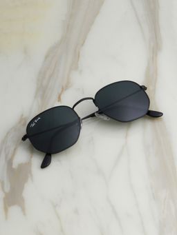 TED SMITH - Unisex Hexagonal Sunglasses Matt Black Frame Grey Glass Lenses