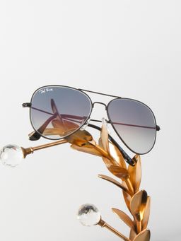 TED SMITH - Unisex Aviator Sunglasses Black Metal Frame Light Blue Graded Glass Lens Classic Style