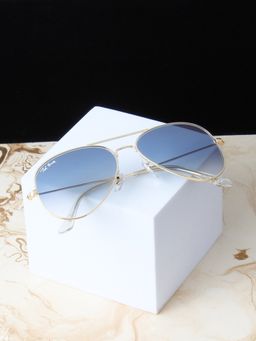 TED SMITH - Unisex Aviator Sunglasses Gold Metal Frame Blue Graded Glass Lenses Classic Style