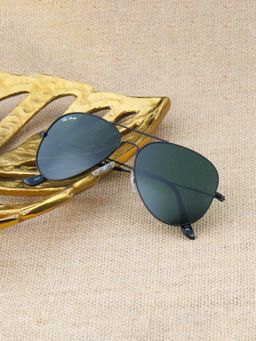 TED SMITH - Unisex Aviator Sunglasses Matt Black Metal Frame Green Glass Lenses Classic Style