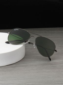 TED SMITH - Unisex Aviator Sunglasses Gunmetal Metal Frame Dark Green Glass Lenses Classic Style
