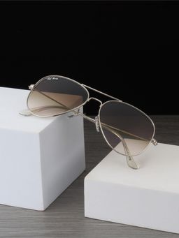 TED SMITH - Unisex Aviator Sunglasses Silver Metal Frame Brown Graded Glass Lenses Classic Style