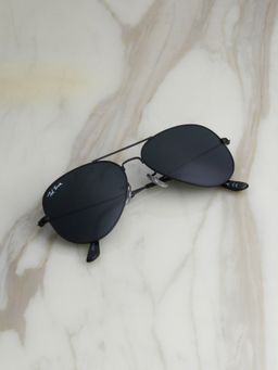 TED SMITH - Unisex Aviator Sunglasses Matt Black Metal Frame Grey Glass Lenses Classic Style