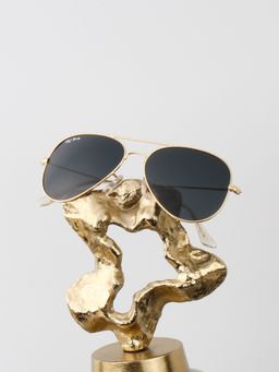 TED SMITH - Unisex Aviator Sunglasses Gold Metal Frame Grey Glass Lenses Classic Style