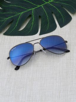 TED SMITH - Unisex Aviator Sunglasses Gunmetal Metal Frame Blue Graded Glass Lenses Classic Style