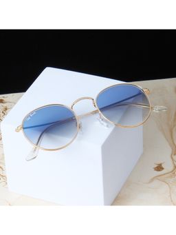 TED SMITH - Unisex Round Sunglasses Gold Metal Frame Blue Graded Glass Lenses 100% Uv Protection