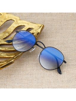 TED SMITH - Unisex Round Sunglasses Matt Black Metal Frame Blue Graded Glass Lenses 100% Uv Protection