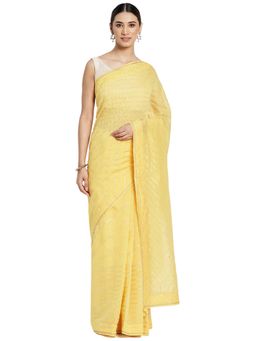 Fabindia - Cotton Silk Embellished Saree without Blouse - Yellow