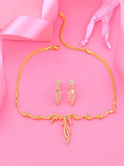 Estele - Gold Plated CZ Wreath Designer Necklace for Women (Set of 2)