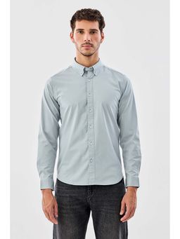 Snitch - Men Light Blue Solid Full Sleeves Slim Casual Shirt