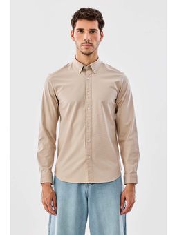 Snitch - Men Beige Solid Full Sleeves Slim Casual Shirt