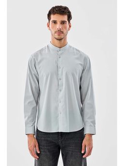 Snitch - Men Light Grey Solid Full Sleeves Regular Casual Shirt
