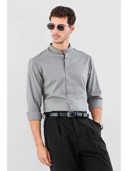 Snitch - Men Grey Solid Full Sleeves Regular Casual Shirt
