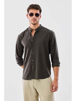 Snitch - Men Dark Grey Solid Full Sleeves Regular Casual Shirt