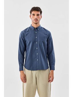 Snitch - Men Navy Blue Solid Full Sleeves Regular Casual Shirt