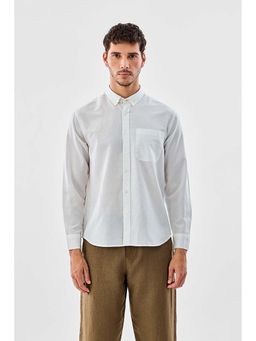 Snitch - Men White Solid Full Sleeves Regular Casual Shirt