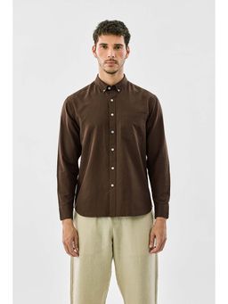 Snitch - Men Brown Solid Full Sleeves Regular Casual Shirt