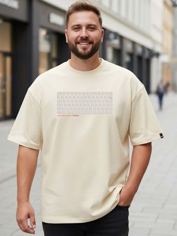 Bewakoof - Men Beige Graphic Printed Oversized Plus Size T-shirt