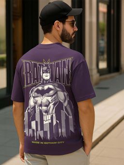Bewakoof - Men Purple Batman Graphic Printed Oversized T-shirt