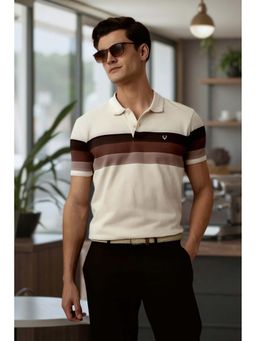 Allen Solly - Men Cream Stripes Polo Neck T-shirt