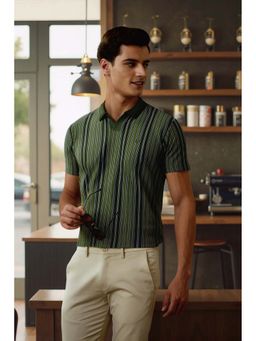 Allen Solly - Men Green Stripes Polo Neck T-shirt