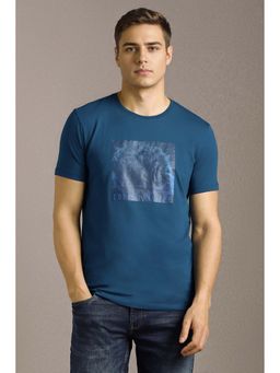 Louis Philippe - Men Blue Graphic Printed Crew Neck T-shirt