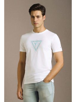 Louis Philippe - Men White Graphic Printed Crew Neck T-shirt