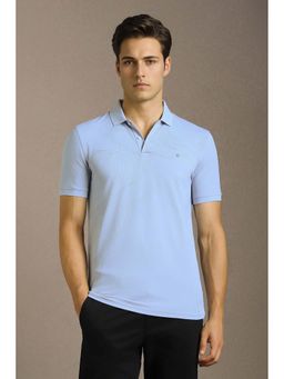 Louis Philippe - Men Light Blue Printed Polo Neck T-shirt