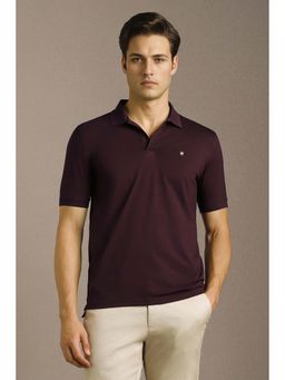 Louis Philippe - Men Maroon Solid Polo Neck T-shirt