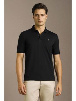 Louis Philippe - Men Black Solid Polo Neck T-shirt
