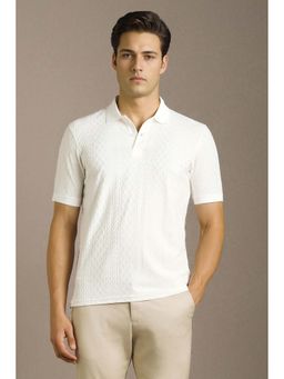 Louis Philippe - Men White Textured Polo Neck T-shirt