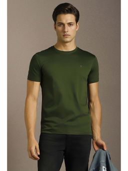 Louis Philippe - Men Olive Solid Crew Neck T-shirt