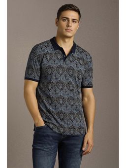 Louis Philippe - Men Navy Blue Printed Polo Neck T-shirt
