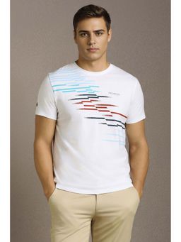 Louis Philippe - Men White Printed Crew Neck T-shirt
