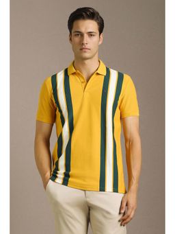 Louis Philippe - Men Yellow Stripes Polo Neck T-shirt