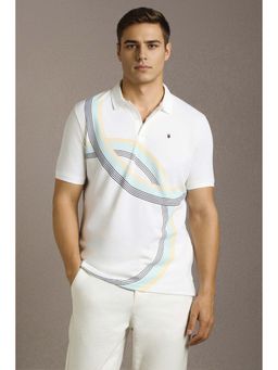 Louis Philippe - Men White Stripes Polo Neck T-shirt