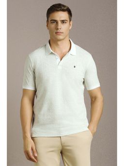 Louis Philippe - Men Light Green and White Printed Polo Neck T-shirt