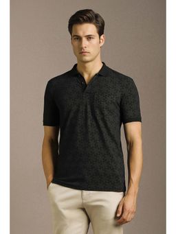 Louis Philippe - Men Black Printed Polo Neck T-shirt