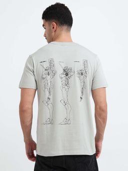 RHINO CULT - Men Light Grey Robotic Graphic Printed T-shirt