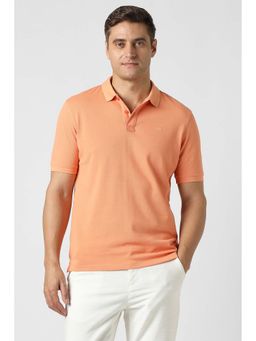 Peter England - Men Orange Solid Polo Neck T-shirt