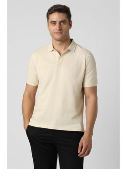 Peter England - Men Beige Solid Polo Neck T-shirt