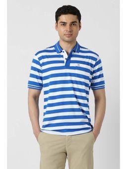 Peter England - Men Blue Stripes Polo Neck T-shirt