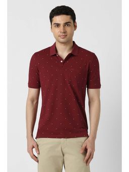 Peter England - Men Maroon Printed Polo Neck T-shirt