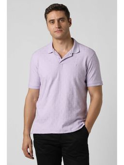 Peter England - Men Lavender Textured Polo Neck T-shirt