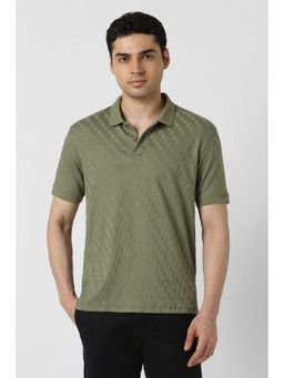 Peter England - Men Olive Textured Polo Neck T-shirt