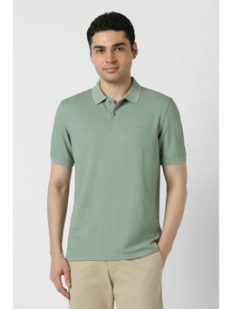 Peter England - Men Green Solid Polo Neck T-shirt