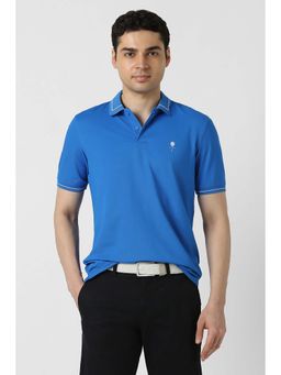 Peter England - Men Blue Solid Polo Neck T-shirt