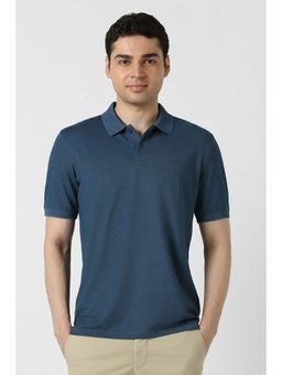 Peter England - Men Navy Blue Printed Polo Neck T-shirt