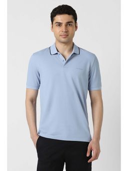 Peter England - Men Light Blue Solid Polo Neck T-shirt