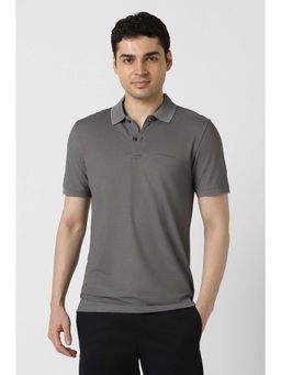 Peter England - Men Grey Solid Polo Neck T-shirt